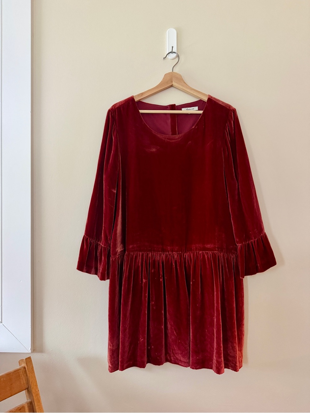 Madewell Velvet Bell Sleeve Dress in Sangria